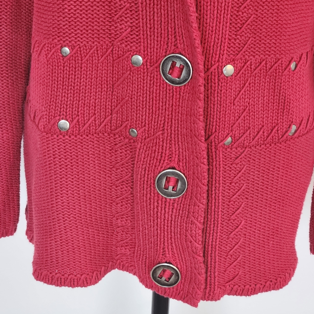 Chico's Cardigan Sweater Chunky Heavy Warm Red Rivet Big Buttons Large/ 3 - Picture 5 of 14